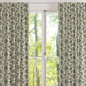 Fir green and Chestnut brown floral Curtains, Dark green brown beige floral print Curtain Panels