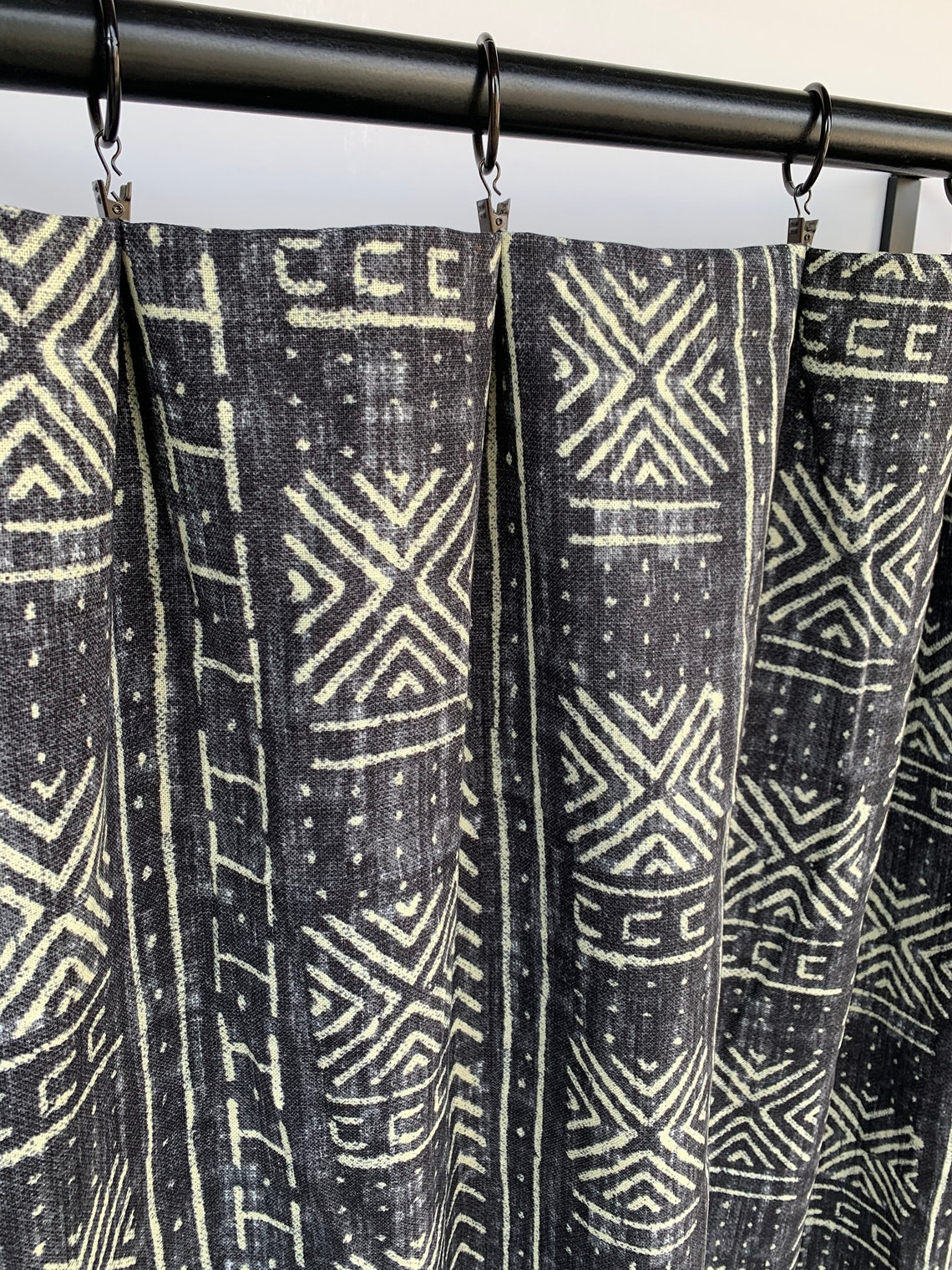 Boho Mud Cloth Curtain Panels Black and White Curtain Panels Etsy