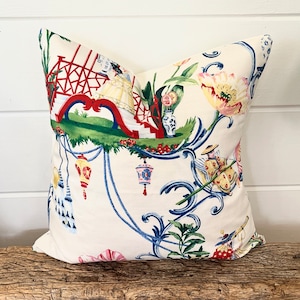 Asiatisches Toile Dekokissen mit Chinoiserie, dekoratives Wurfkissen