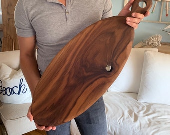 Large Handcrafted Wood Cutting Board, Oval Walnut Wood Cutting Board, Baguette Bread Board, Charcuterie Cutting Board, Cheese Board