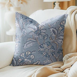 Magnolia Floral pillow cover, Steal grey blue tan beige floral decorative throw pillow