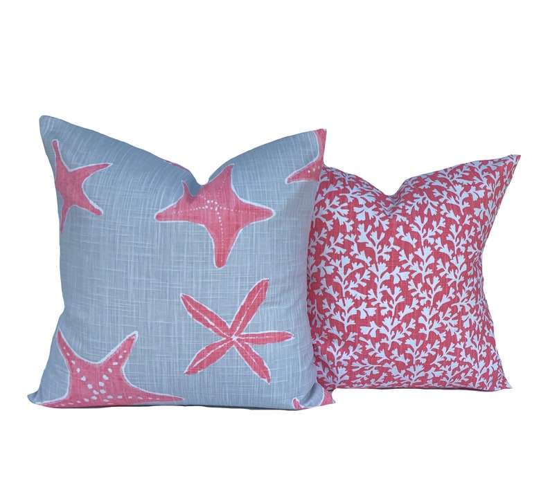 Coastal Pillow Cover Coral Navy Blue Pillow Beach Decorative Etsy