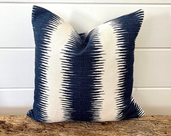 One Blue Shibori Stripe pillow covers, Ikat Pillow, Indigo Blue decorative throw pillow, decorative pillow, accent pillow, pillow case