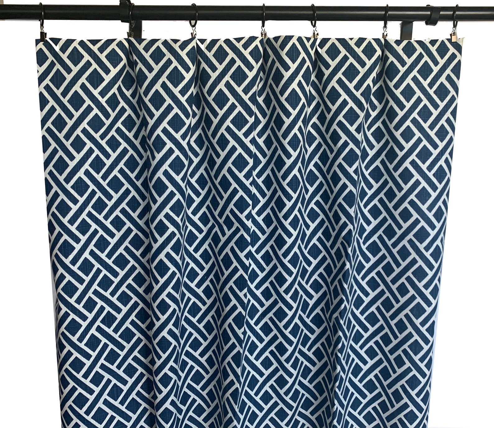 Navy Geometric Print Curtains Navy Blue Curtain Panels Blue Etsy