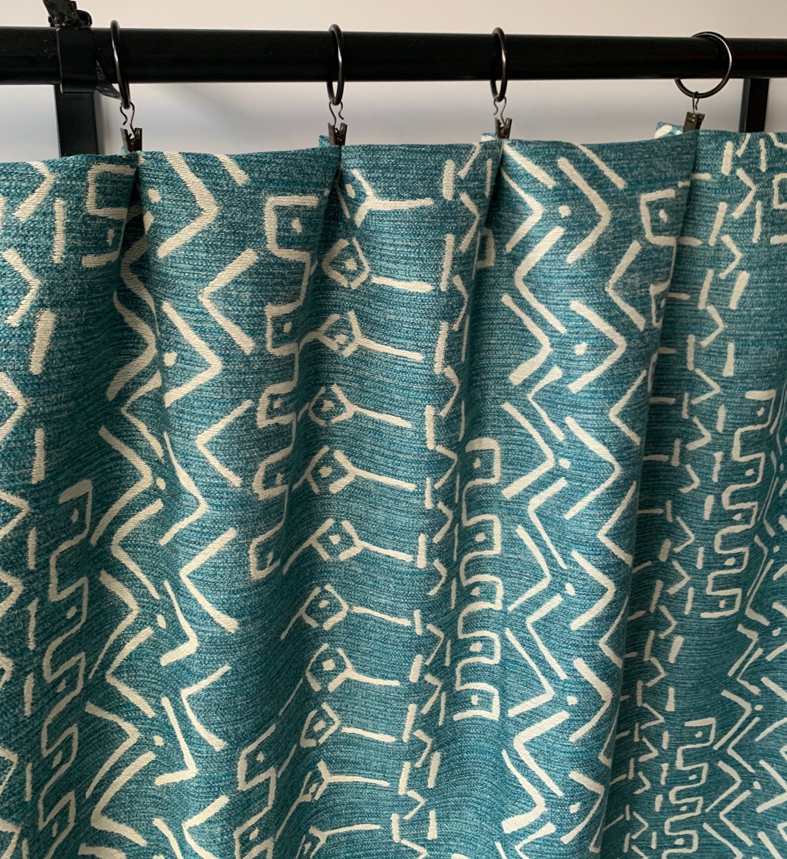 Artistry Boho Mud Cloth Curtain Panels Teal Curtain Panels Etsy