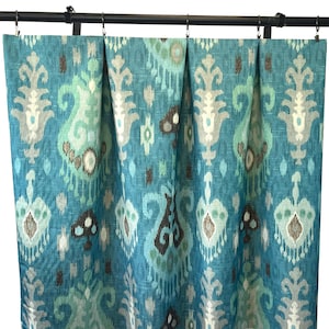 Artisty Aegean Sea ikat print Curtains,  Turquoise teal aqua blue ikat paisley artistry Curtain Panels