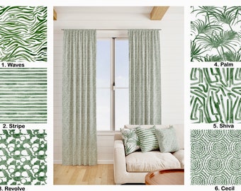 High quality Green Curtains, Green Tropical Curtains, 2 Curtain Panels, Dark green  Medallion Leaf Shibori dotCurtain