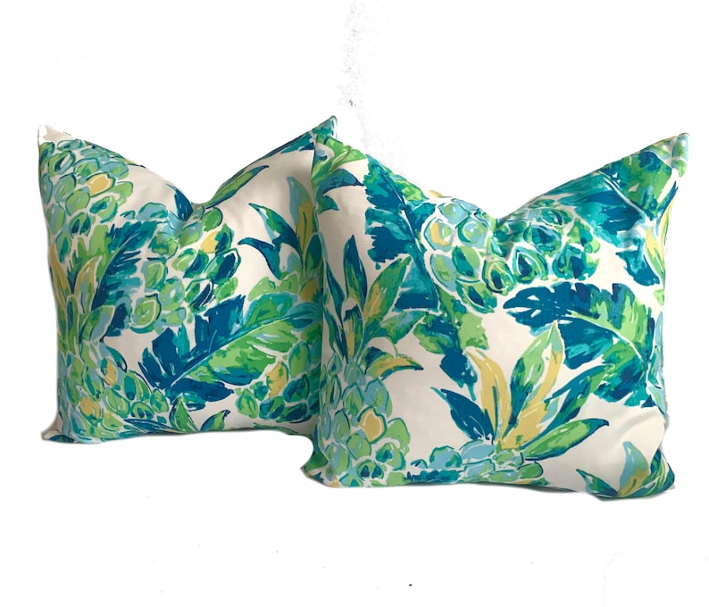 Two Tropical Pineapple Outdoor Pillow Covers Turquoise Blue Etsy