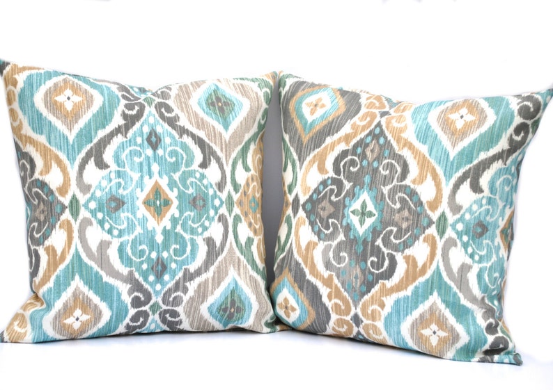 Two Indoor/outdoor Ikat Print Pillow Cover Cushion Etsy