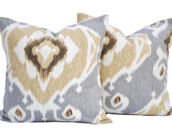 2 fundas de almohada Ikat, cojín, almohada decorativa, almohada color canela, almohada decorativa, almohada gris, funda de almohada