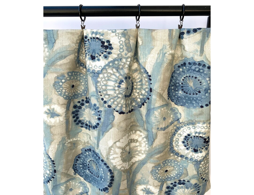 Ellen Degeneres Medallion Blue Curtains, Grey Blue Medallion Curtains