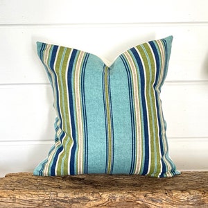 One Stripe Outdoor pillow covers, Turquoise blue green Outdoor Pillow, Indigo Blue decorative throw pillow, decorative pillow