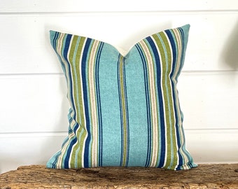 One Stripe Outdoor pillow covers, Turquoise blue green Outdoor Pillow, Indigo Blue decorative throw pillow, decorative pillow