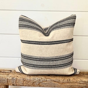 Black and cream basket weave pillow cover, Black Stripe cushion, decorative throw pillow, decorative pillow, accent pillow