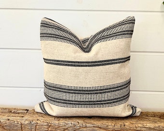 Black and cream basket weave pillow cover, Black Stripe cushion, decorative throw pillow, decorative pillow, accent pillow