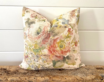 One Covington Macbeth Pillow, Grey Blush Pink Rose Floral Pillow Cover Decorative Home Decor