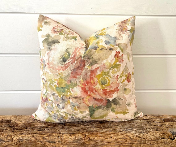 One Covington Macbeth Pillow, Grey Blush Pink Rose Floral Pillow Cover Decorative Home Decor