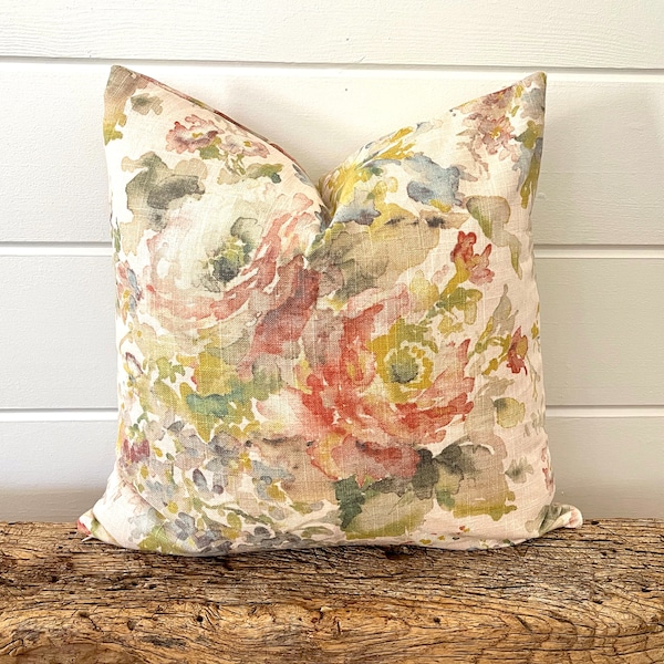 One Covington Macbeth Pillow, Grey Blush Pink Rose Floral Pillow Cover Decorative Home Decor