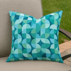 Turquoise Navy blue green geometric indoor/Outdoor pillow cover, Aqua blue floral decorative throw pillow