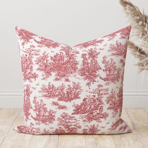 Dark Red home decor pillow cover, cushion, Red and white Toile decorative throw pillow