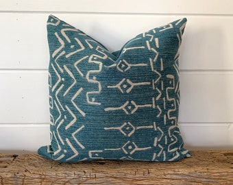 Artistry Pillow Cover, Mud cloth Pillow, decorative pillow, throw pillow, Teal Turquoise Boho Pillow