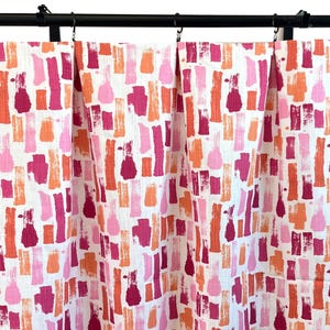 Pink and orange geometric curtains, Dark fuchsia pink orange abstract stripe Curtain Panels, Pink curtains and valance