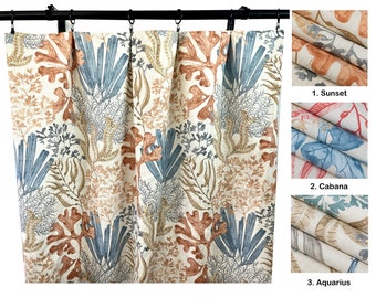 Magnolia home fashions Curtains, Coastal Coral Aquatic Blue beige Rust Tan  Beach Curtain Panels