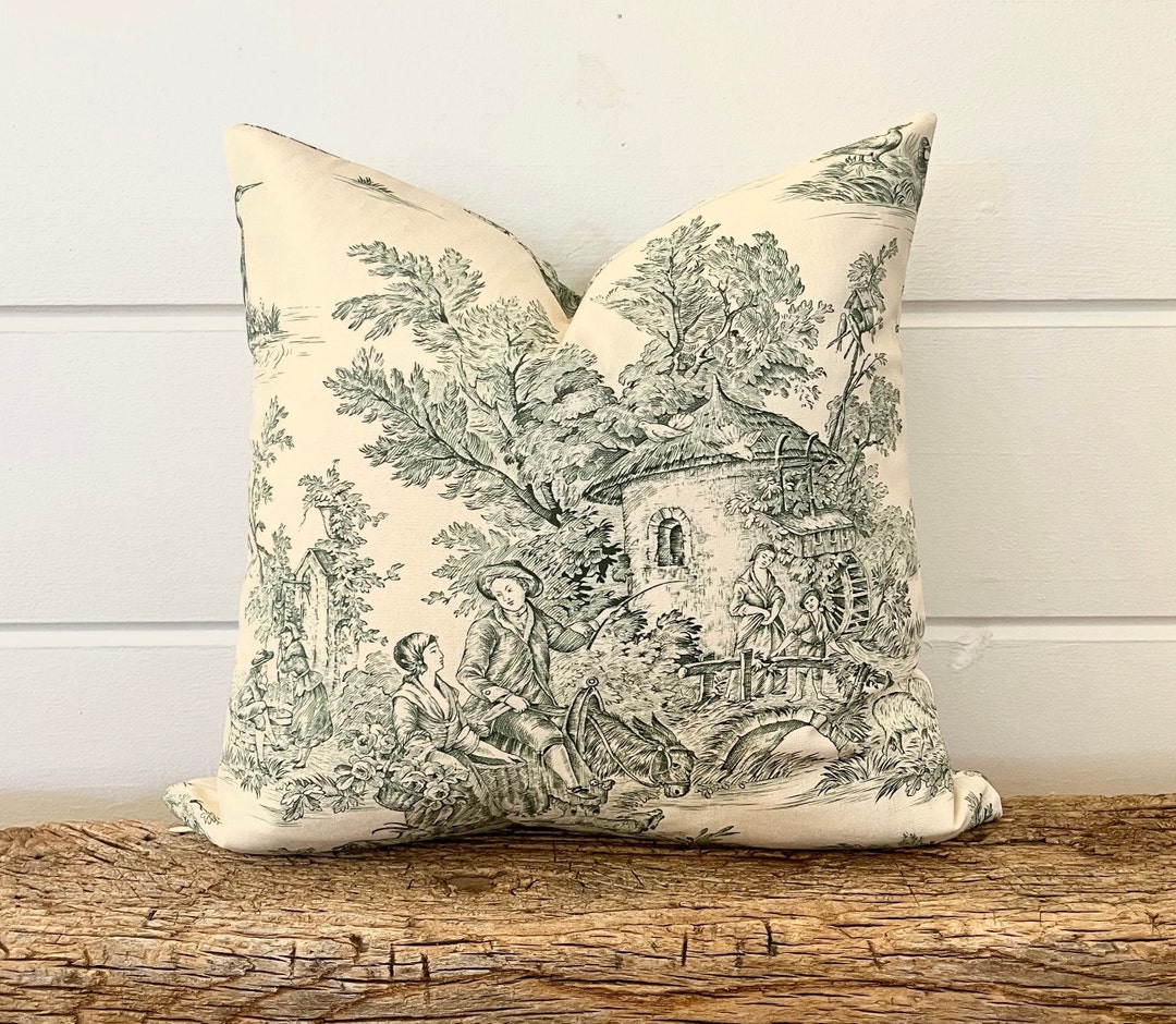 Sage Green Toile Pillow Cover, Green Toile Pillow, Sage Floral Decorative Throw Pillow, Green