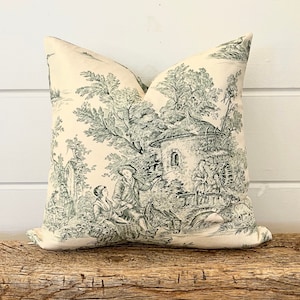 Sage green Toile pillow cover, Green Toile Pillow, Sage Floral decorative throw pillow, Green accent pillow