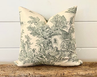 Sage green Toile pillow cover, Green Toile Pillow, Sage Floral decorative throw pillow, Green accent pillow