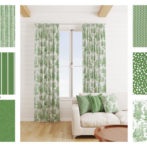 High quality Green Curtains, Forest Green Curtains, 2 Curtain Panels, Dark Green Stripe polka dot Solid Geometric Curtain