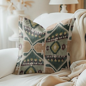 Artistry Mud cloth African print decorative pillow, Olive forest Sage Emerald Green Tan Brown African Tribal print Pillow