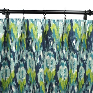 Ikat Curtains, Lime Green Palm, Navy Blue Curtain,  2 Curtain Panels, Curtains, Home Decor, Turquoise Curtain
