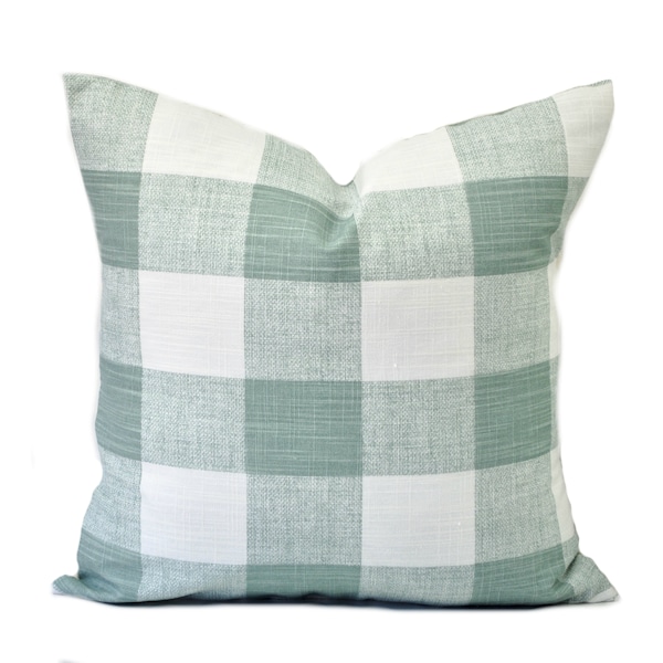 One Plaid pillow cover, cushion, decorative throw pillow, Sage green pillow, duck egg green pillow, accent pillow, Checkered pillow case