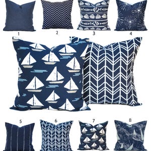 One Nautical pillow cover, Navy Pillow, Throw Pillow, Decorative Pillow, Accent Pillow, blue pillow, Nautical decor