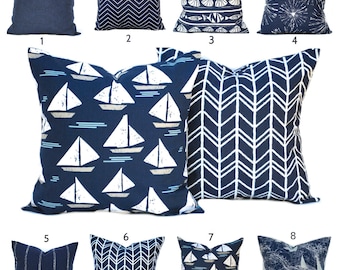 One Nautical pillow cover, Navy Pillow, Throw Pillow, Decorative Pillow, Accent Pillow, blue pillow, Nautical decor