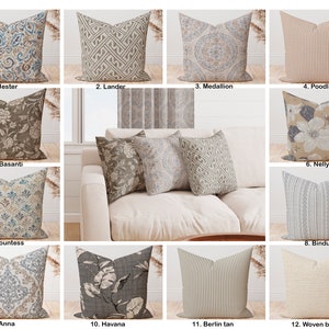 Magnolia home fashions pillow covers, Charcoal Grey Ecru tan beige Floral Pin Stripe Woven Solid Damask Geometric decorative throw pillow