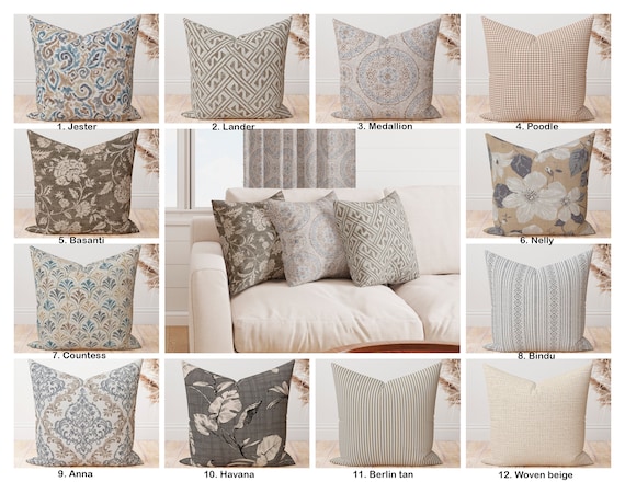 Magnolia Home Fashions Pillow Covers Charcoal Grey Ecru Tan Beige Floral Pin Stripe Woven Solid Damask Geometric Decorative Throw Pillow Etsy