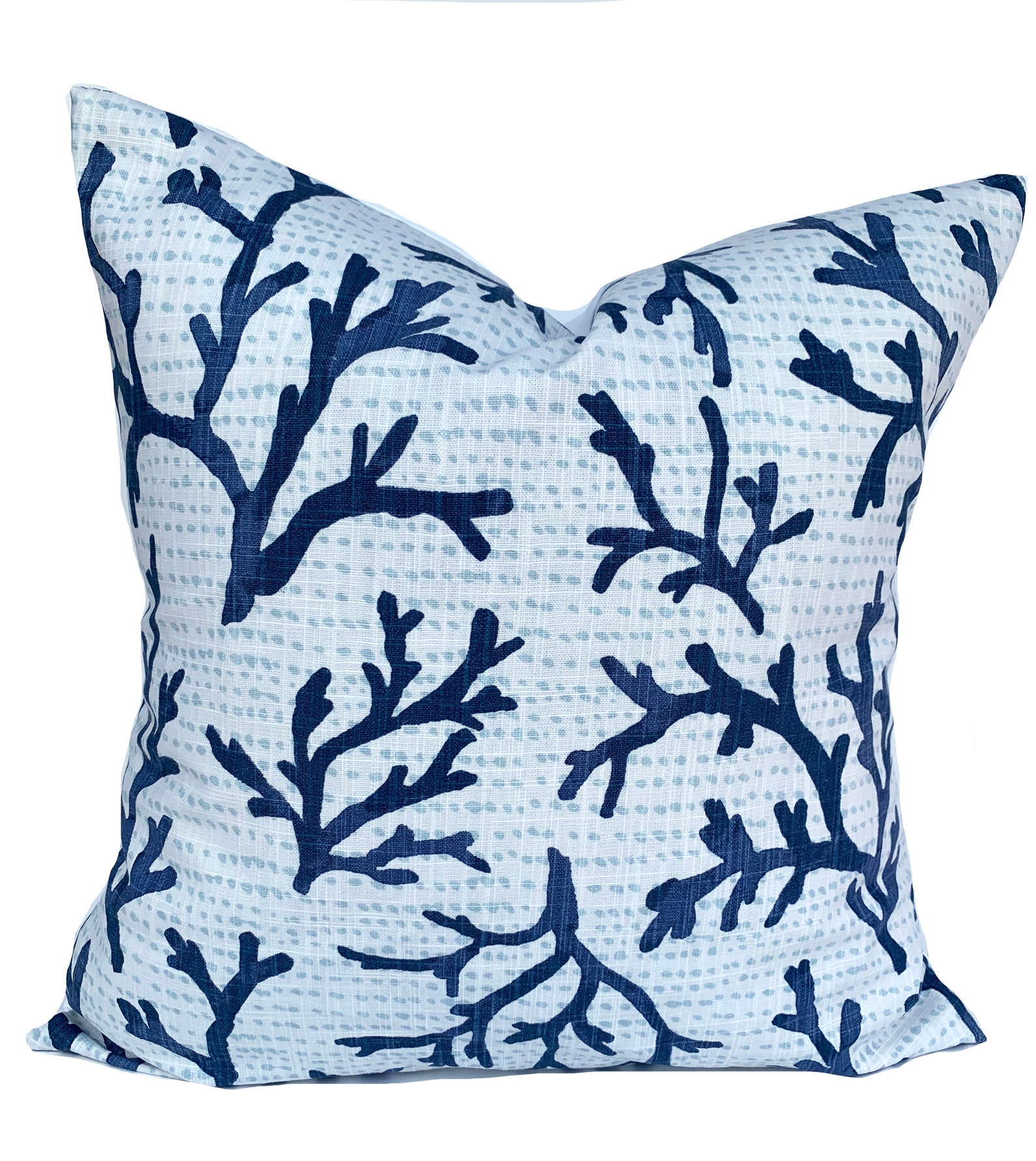 Coastal Pillow Cover Navy Blue Coral Pillow Beach Decorative Etsy