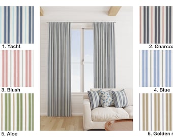 Magnolia Home Striped Curtains, Navy Blue Green Blush Pink Tan Grey Red Charcoal Stripe Curtains, 2 Curtain Panels