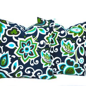 2 outdoor pillow covers, cushion, decorative throw pillow,  Navy pillow, accent pillow, outdoor pillow, Floral pillow
