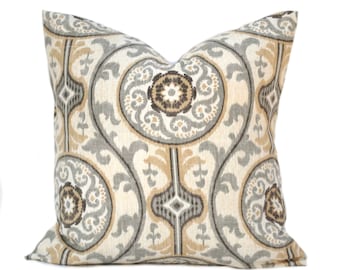 One Medallion pillow cover,  Home decor, decorative pillow, throw pillow, Medallion pillow, Grey pillow, Tan Pillow, Fall pillow