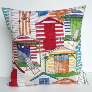 One indoor/outdoor beach huts print pillow covers, cushion, decorative throw pillow, coral pillow, 20x20, nautical pillow
