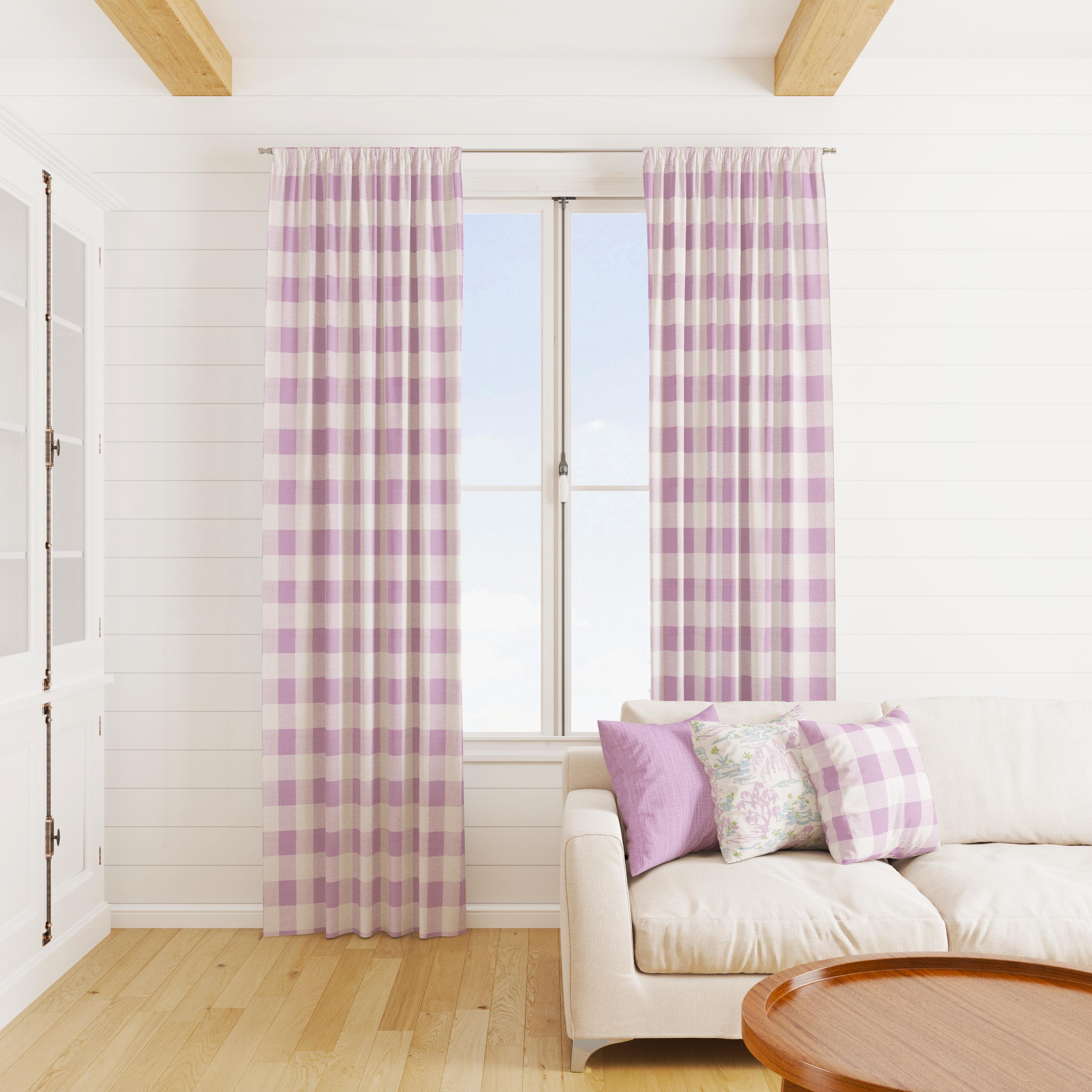 Lilac Purple Curtains, Purple Curtains, Purple Stripe Floral Solid