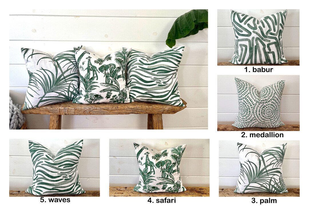 One Sea Green and White Pillow Cover, Green Tropical Pillow