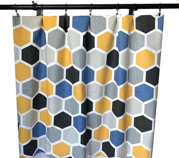 Mustard Yellow Blue Black Grey Curtains Hexagon Denmark Grey Curtains Hexagon Yellow, Mustard Yellow And Black Curtains