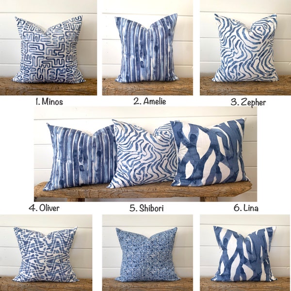 Angela Harris Designer-Kissenbezüge, Aquarell Indigo blau Dekokissen, Akzentkissen, Navy Kissen