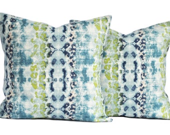 Two high quality Ikat pillow covers, Navy pillow, cushion, decorative throw pillow, decorative pillow, lime green turquoise Pillow