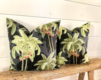 Two Tommy Bahama pillow covers, Black Tropical Pillow, decorative throw pillow, Palm tree pillow, accent pillow, Tropical outdoor pillow