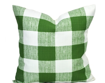 One Plaid outdoor pillow cover, cushion, decorative throw pillow, Dark Green pillow, accent pillow, Green Checkered pillow